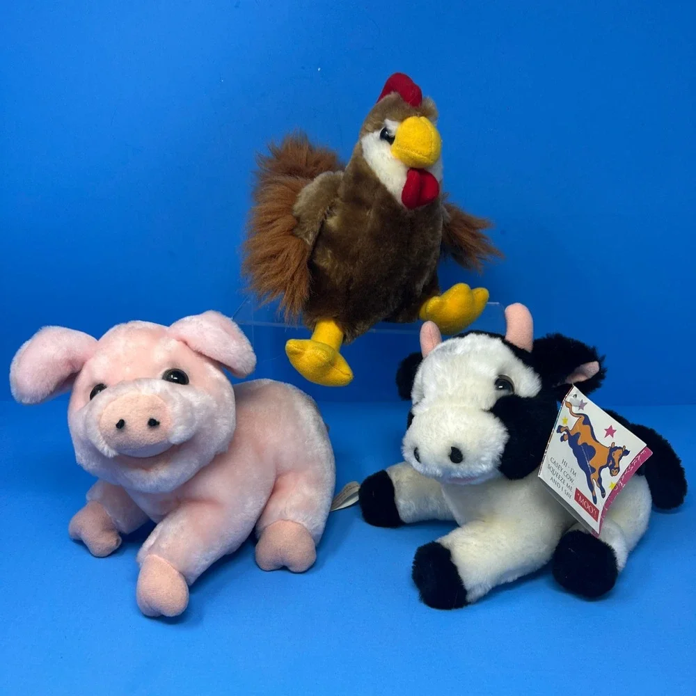 Old Macdonald's Farmyard Friends Stuffed Animals Lot Pig‎ Cow Rooster 1993
